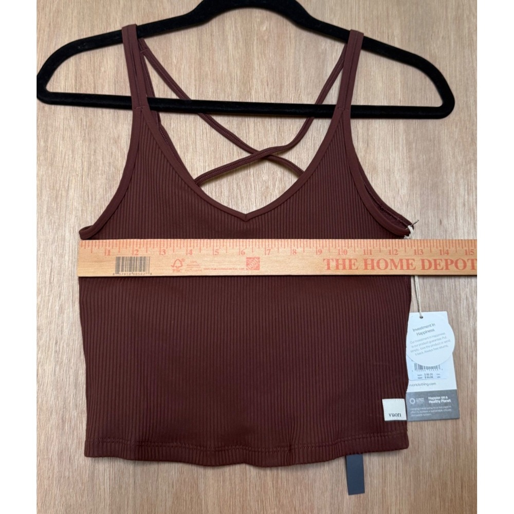 Vuori Rib Crop Tank Mulberry Brown Strappy Back Shelf Bra VW189 Womens M NWT - Picture 10 of 11